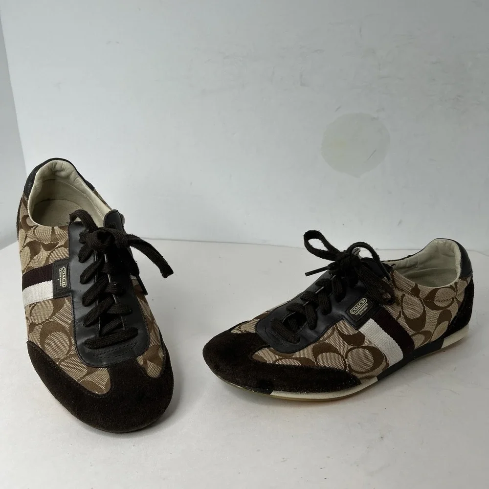 Coach Signature Joss Women's Size 9M Sneaker Shoes Suede Jacquard Monogram Brown